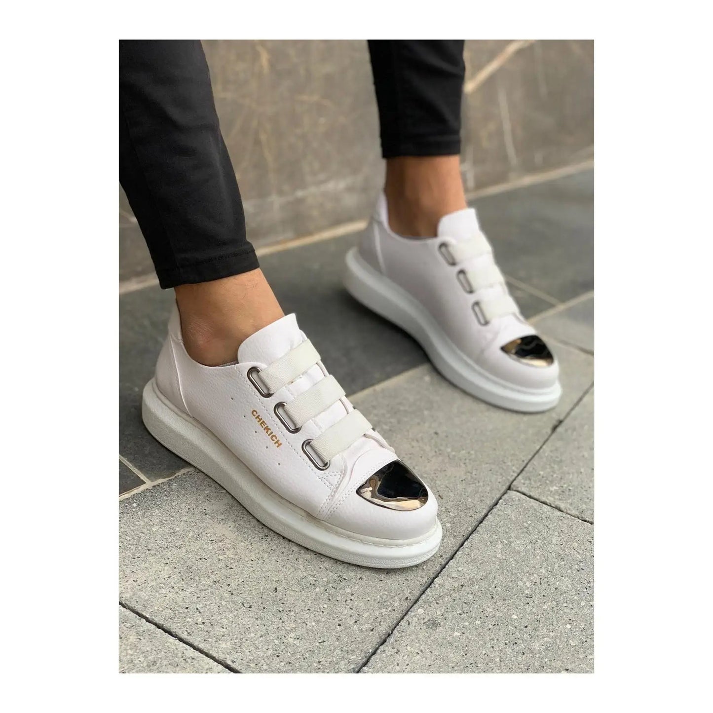 FOH Store-zapatillas cuero Artificial blanco para hombre y mujer