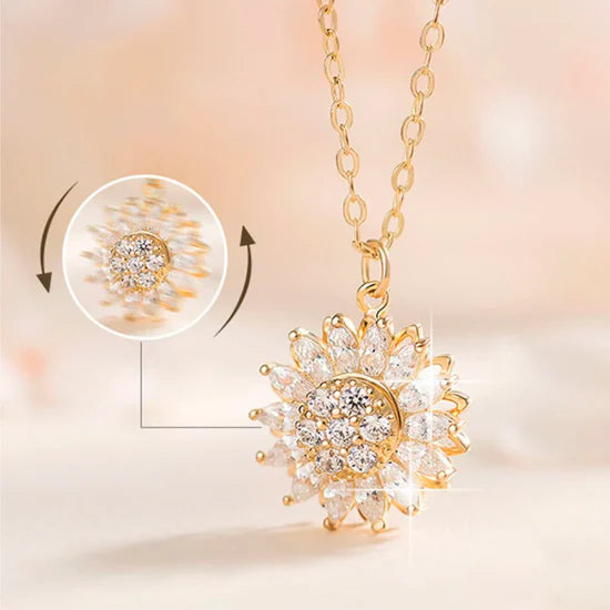 💖 Super Combo: Anillo y Collar de Girasol 🌻 Giratorio + Caja de Lujo ✨