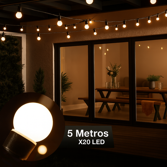 ✨ 5 Metros | 20 Bombillos - Extensión de Luces LED Cálidas