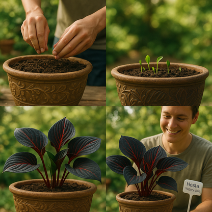 🌺 Eternal Bloom™ – Pack de 200 Semillas de Hosta Roja y Negra 🖤✨