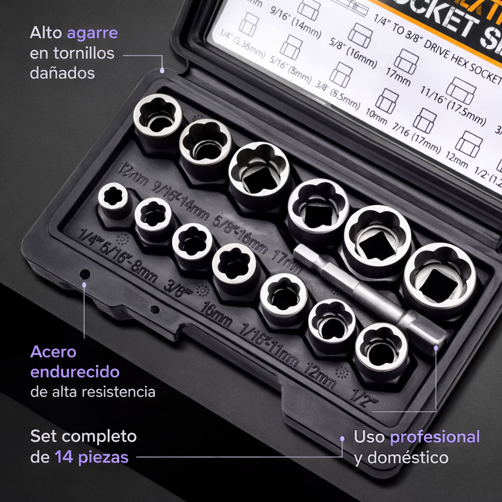 🔧 GripX Pro™ – Set Extractor 14 Piezas