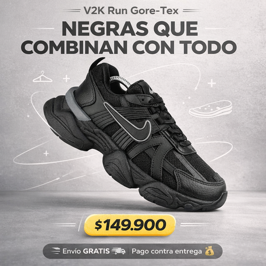 🖤Nike V2K Run Gore-Tex: Negras, cómodas y con flow premium ✨