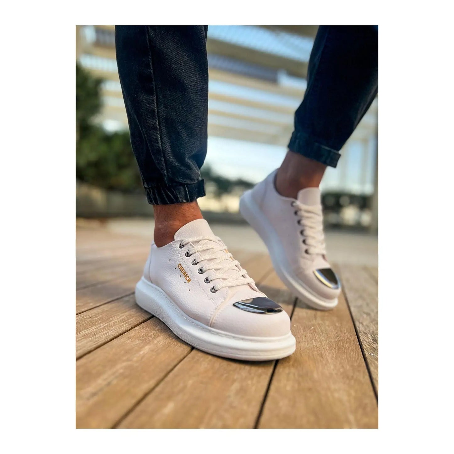 FOH Store-zapatillas cuero Artificial blanco para hombre y mujer