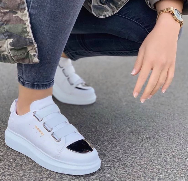 FOH Store-zapatillas cuero Artificial blanco para hombre y mujer