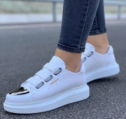 FOH Store-zapatillas cuero Artificial blanco para hombre y mujer