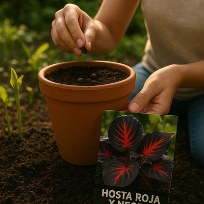 🌺 Eternal Bloom™ – Pack de 200 Semillas de Hosta Roja y Negra 🖤✨