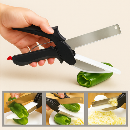🥕 Tijeras de Verduras Multifuncionales 2 En 1 Para Cortar Alimentos