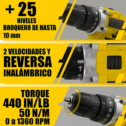 🔨 Taladro Inalámbrico Amarillo de 2 Velocidades