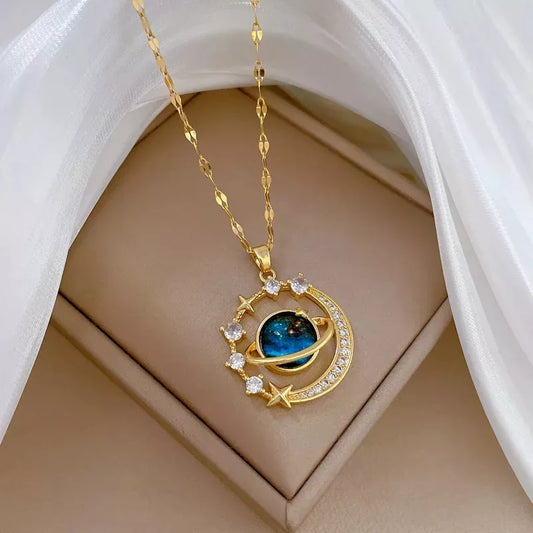 Saturnova™ Collar Planeta Saturno Luna ✨ + Caja de Regalo 🎁