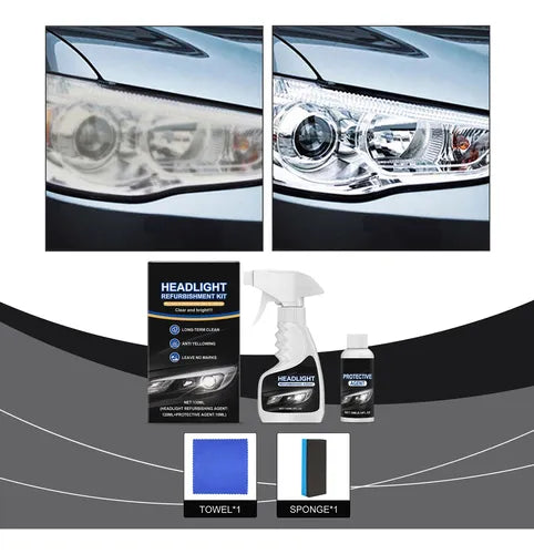 Kit de líquido restaurador de faros para autos✨ ¡Restaura tus faros en minutos! Sin herramientas + Protección UV
