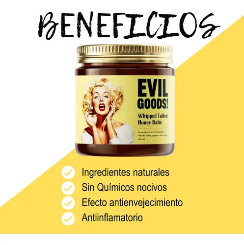 🌿 EVIL GOODS – Bálsamo de Sebo de Res Batido + Miel de Manuka