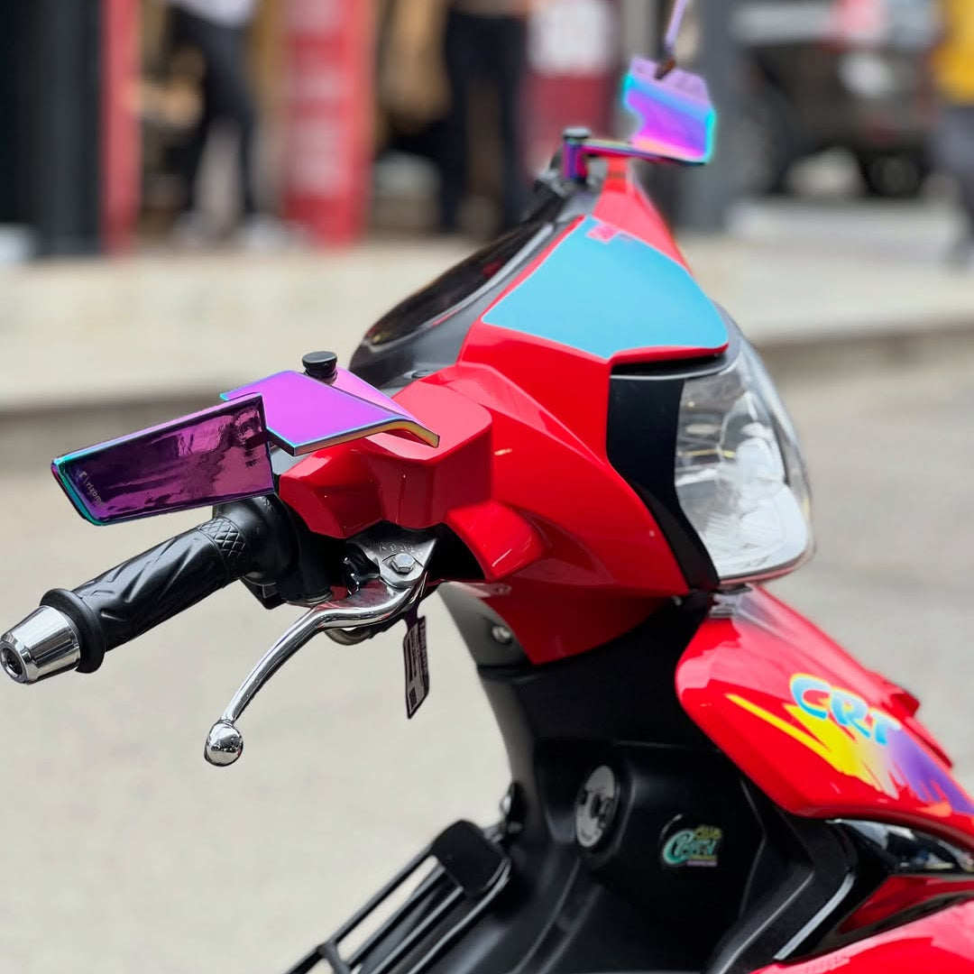 🏍️ Espejos alerón tornasol: Dale el look más brutal a tu moto (PAR INCLUIDO)