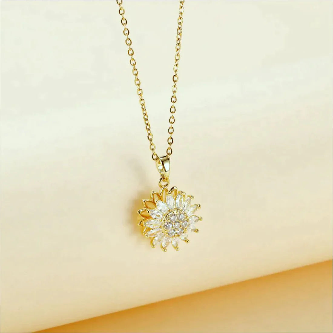 💖 Super Combo: Anillo y Collar de Girasol 🌻 Giratorio + Caja de Lujo ✨
