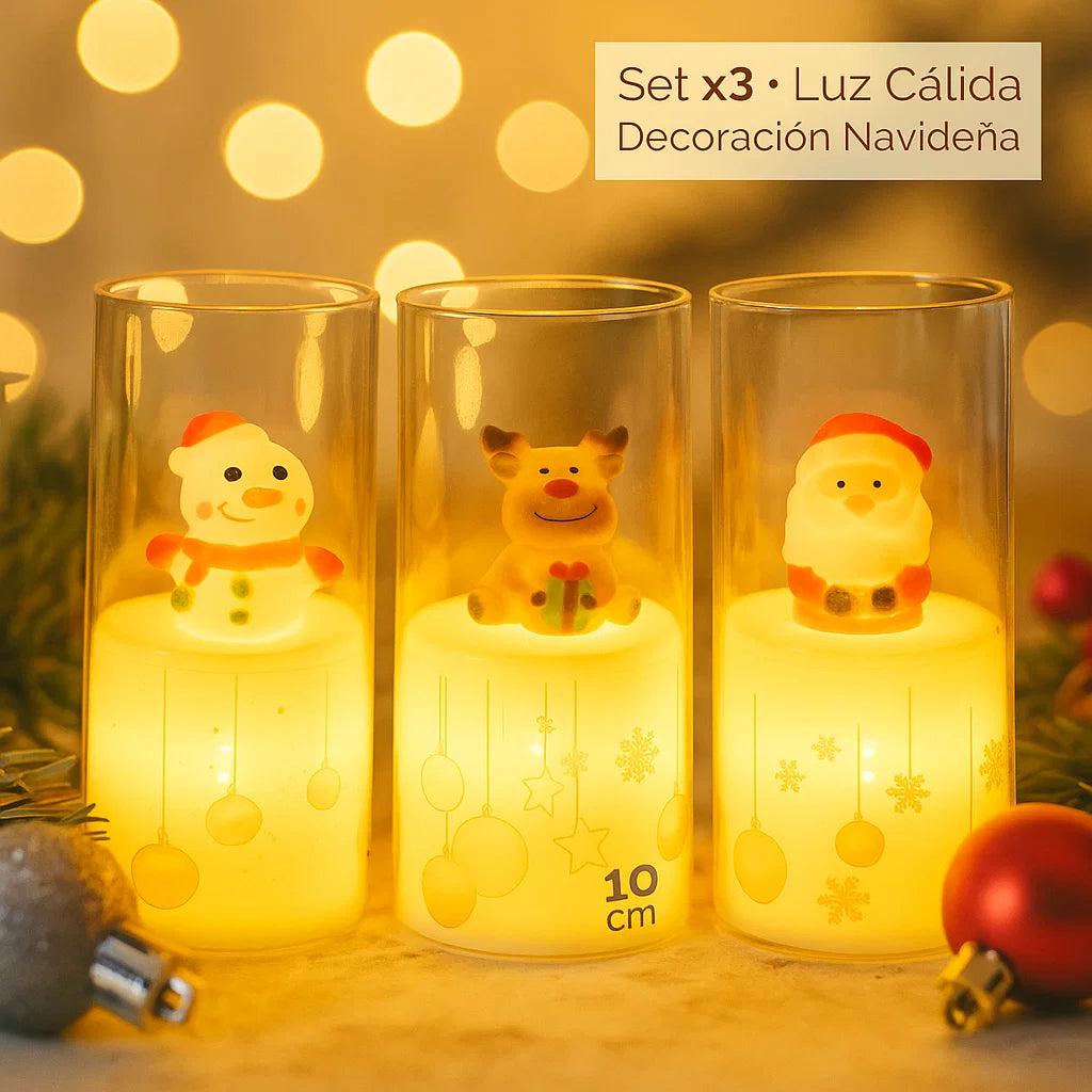 🎄✨ Set de 3 Velas LED Navideñas con Figuras- POR $89.900
