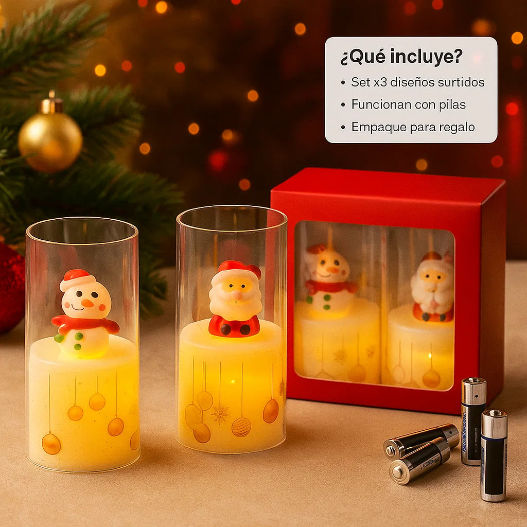 🎄✨ Set de 3 Velas LED Navideñas con Figuras- POR $89.900