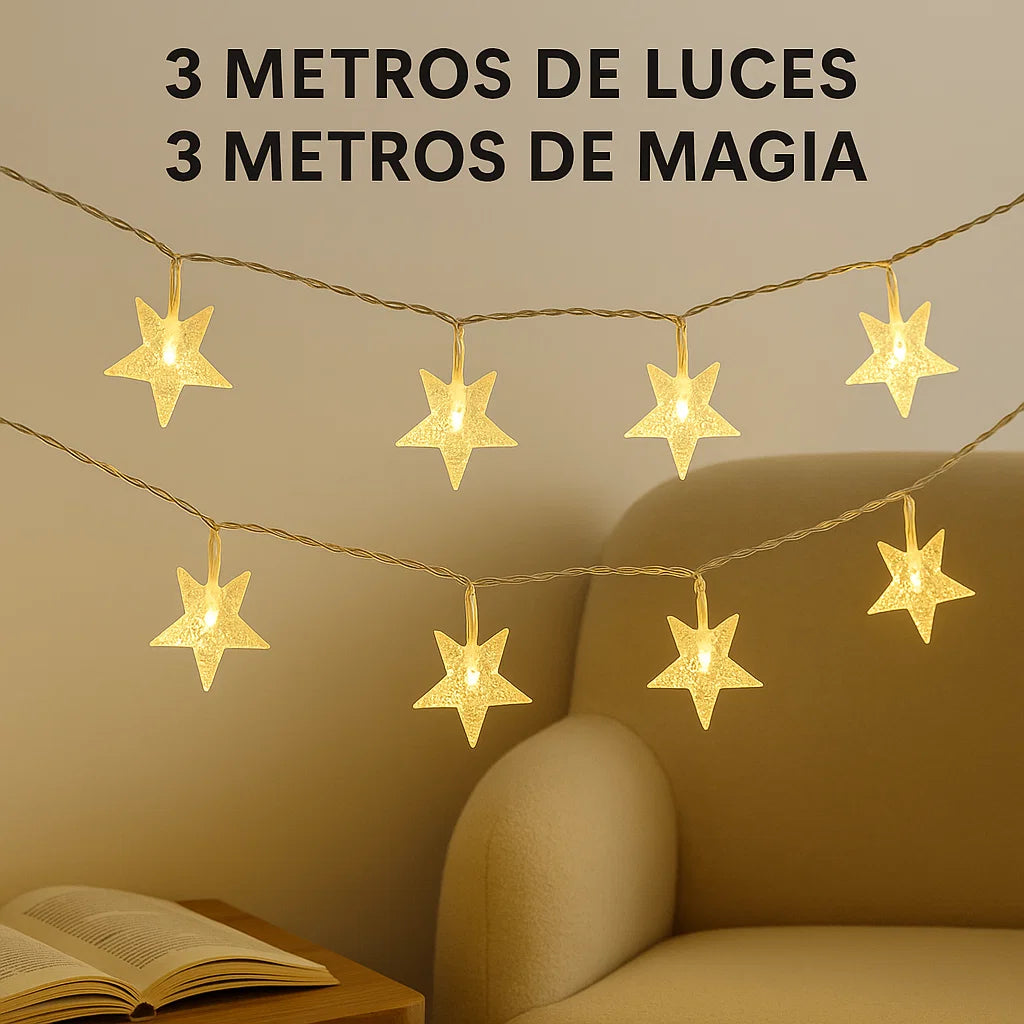 🌟 3 Metros de brillo y encanto: las luces LED estrella que transforman cualquier espacio ✨