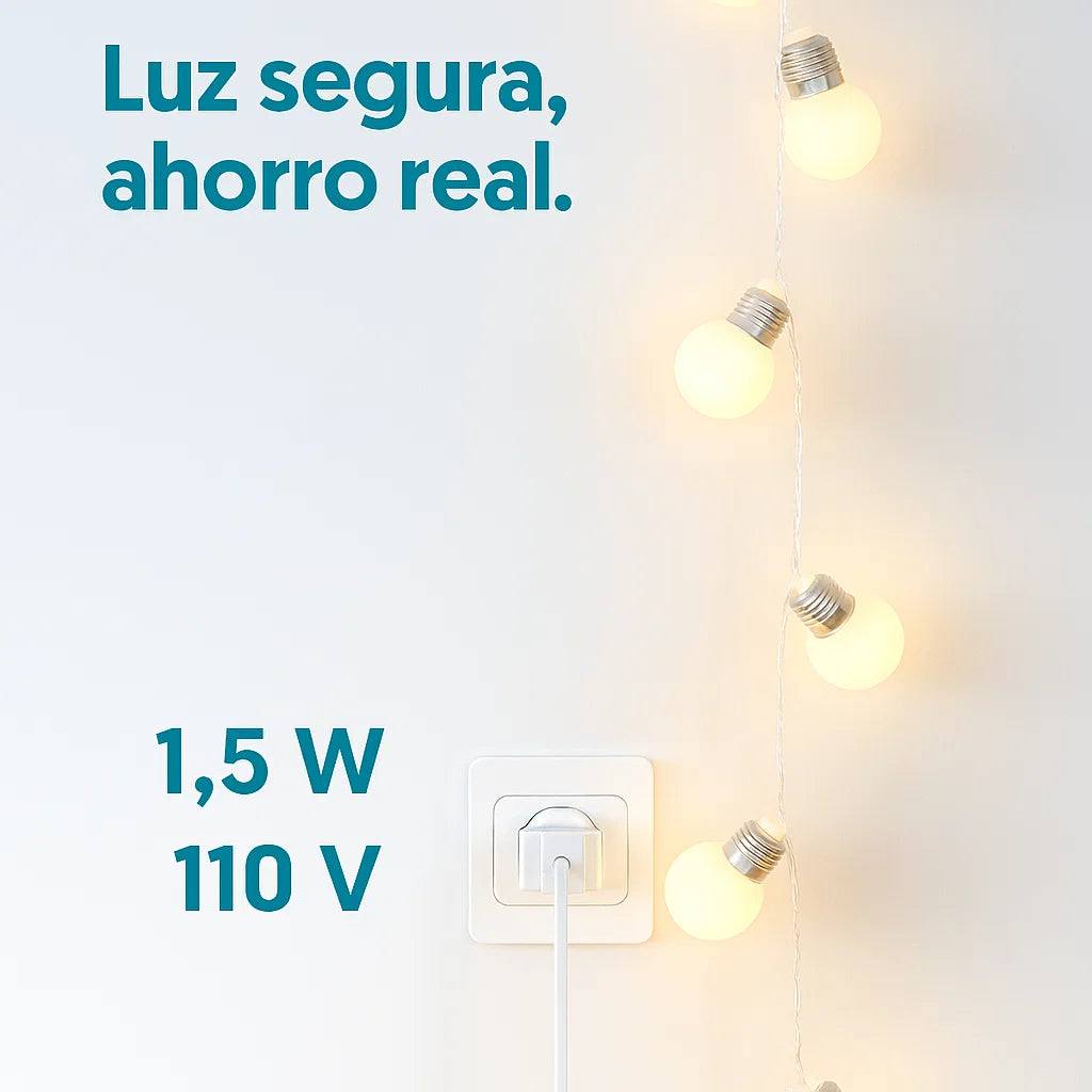 ✨ 5 Metros | 20 Bombillos - Extensión de Luces LED Cálidas