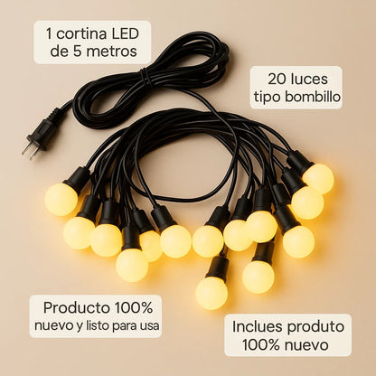 ✨ 5 Metros | 20 Bombillos - Extensión de Luces LED Cálidas