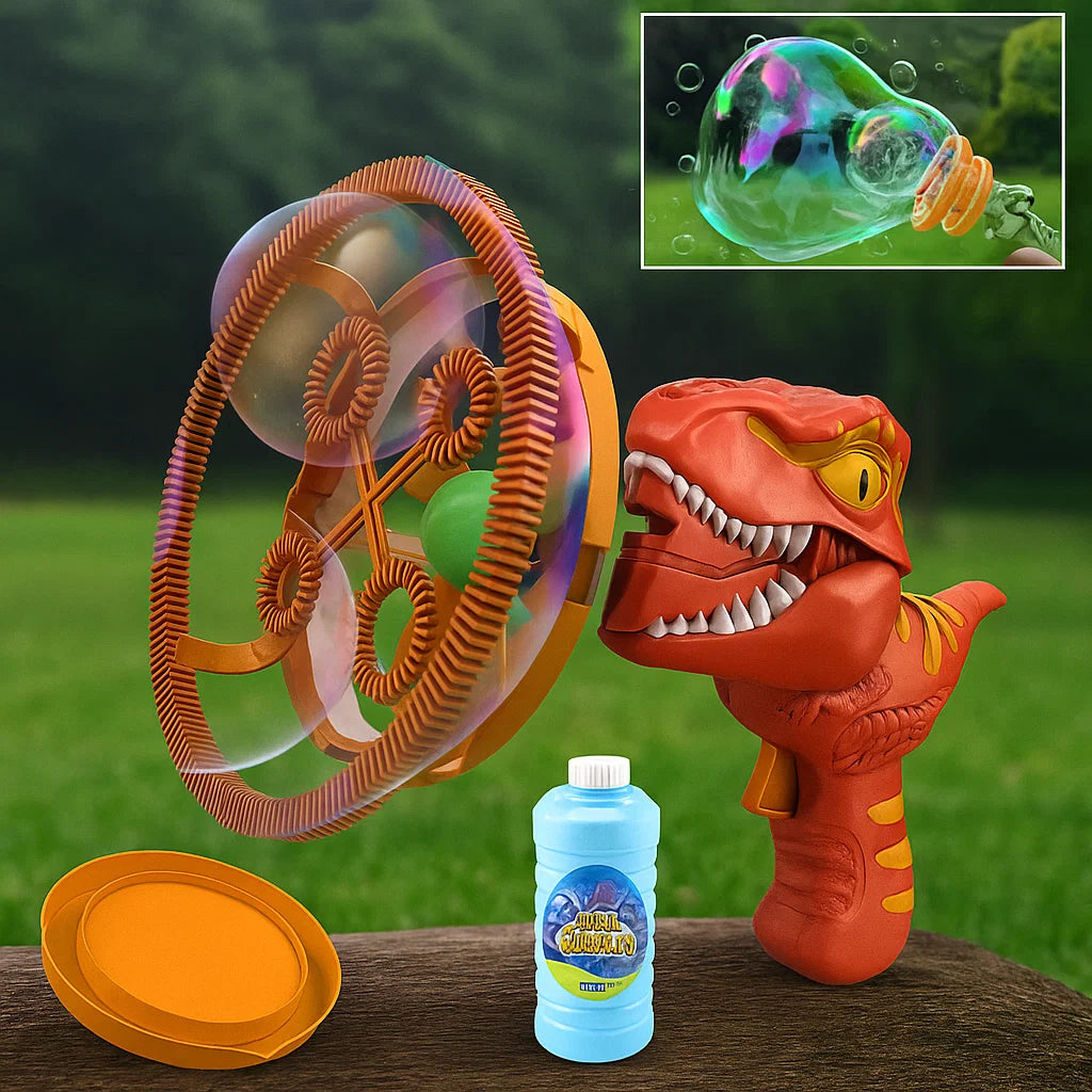 🦕 Máquina de Burbujas Dinosaurio 2 en 1 – Diversión Ilimitada Para Tus Hijos