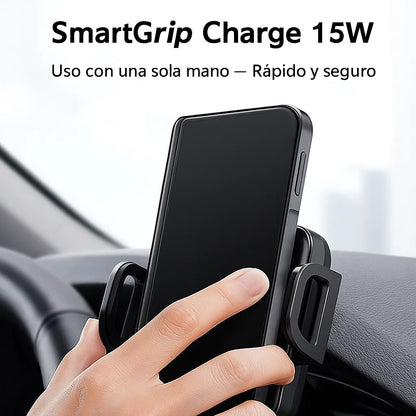 🚗⚡ SmartGrip Charge 15W – El soporte inteligente que carga y asegura tu dispositivo mientras conduces