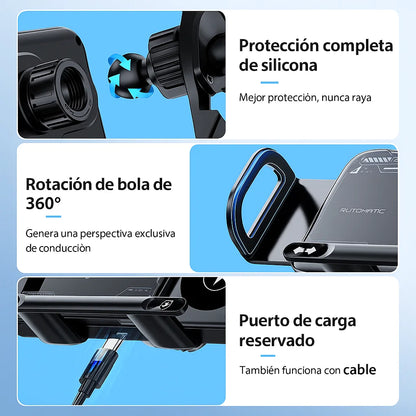🚗⚡ SmartGrip Charge 15W – El soporte inteligente que carga y asegura tu dispositivo mientras conduces
