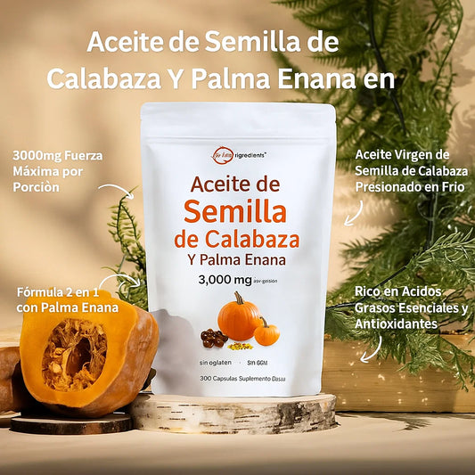 tratamiento para 6 meses 🌿 Aceite de Semilla de Calabaza + Palma Enana Americana — Fórmula Premium 2 en 1