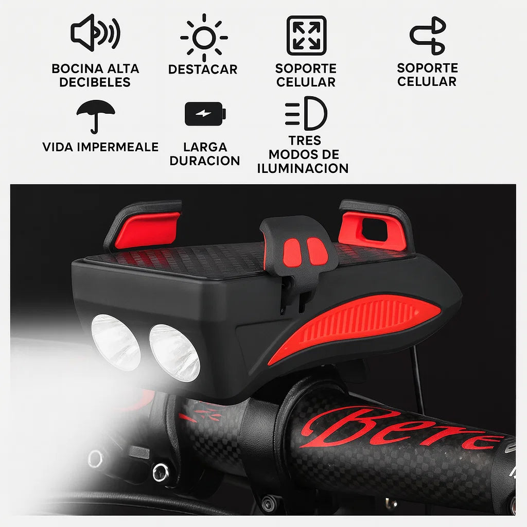 🚴‍♂️ Lámpara 4 en 1  para Bicicleta – Tu Ruta Más Segura, Siempre Iluminada