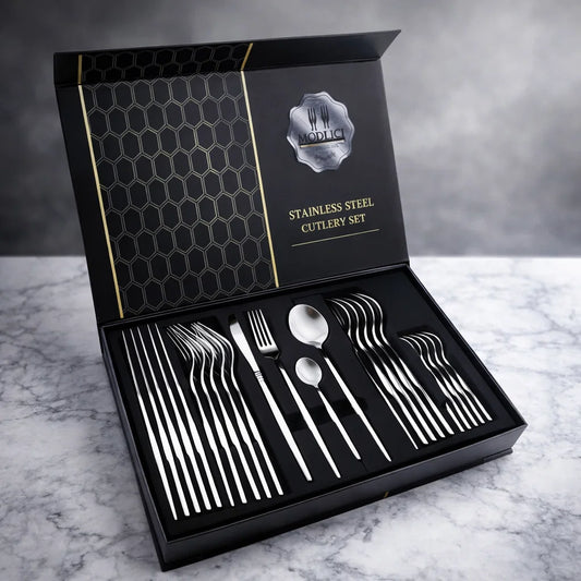 💎 Elegante Set de Cubiertos Color Plata con Caja de Lujo🍴