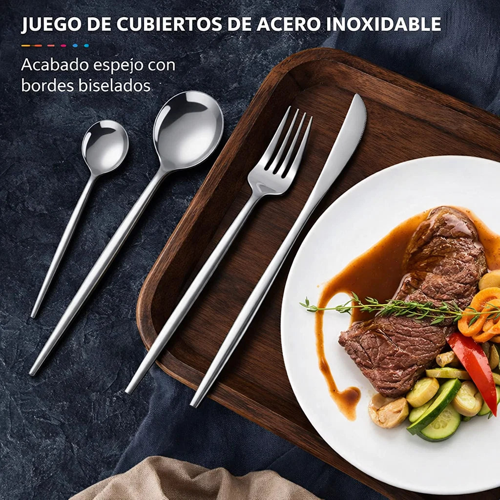 💎 Elegante Set de Cubiertos Color Plata con Caja de Lujo🍴