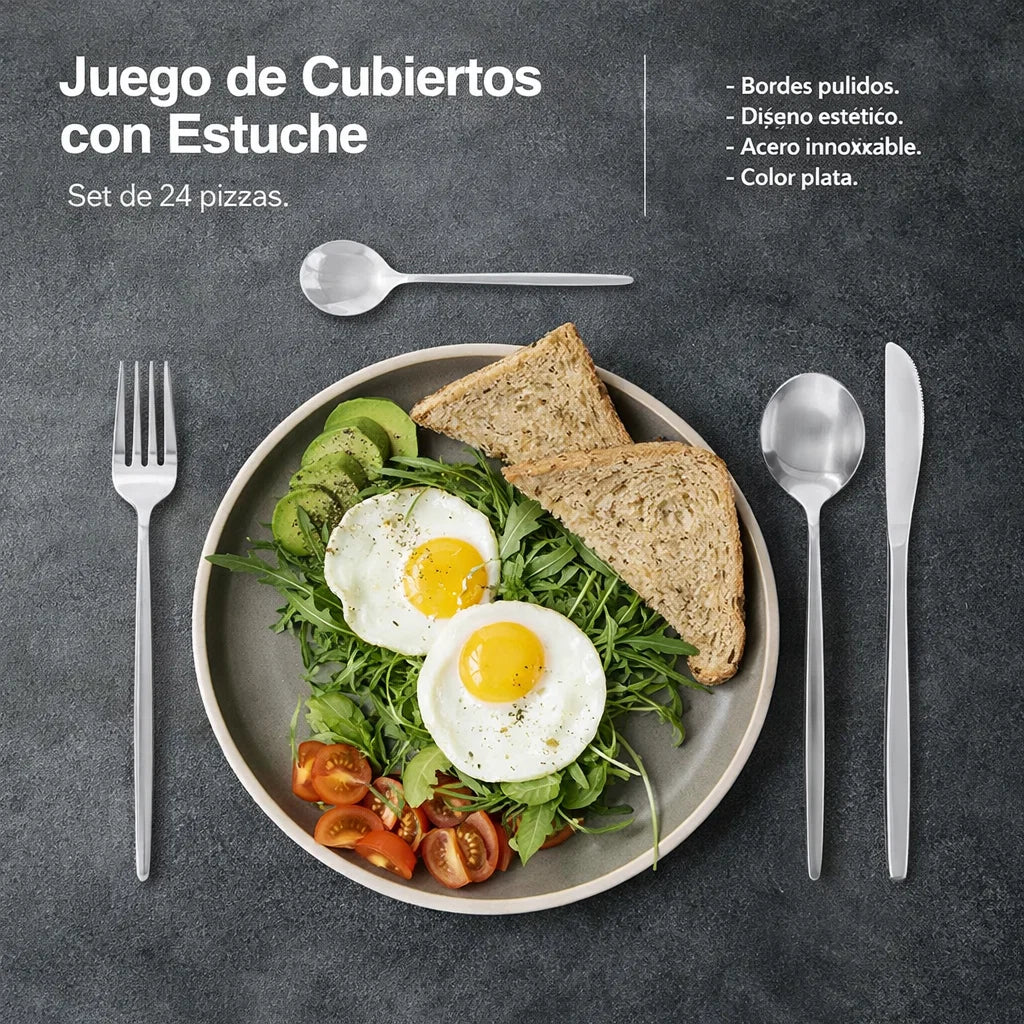 💎 Elegante Set de Cubiertos Color Plata con Caja de Lujo🍴