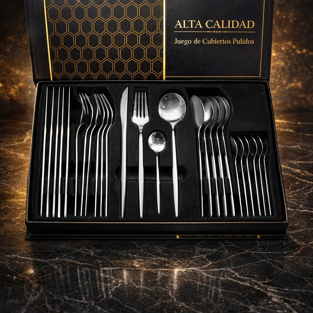 💎 Elegante Set de Cubiertos Color Plata con Caja de Lujo🍴
